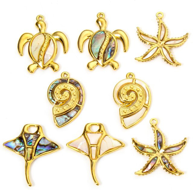 DoreenBeads Anhänger Meeresschildkröte & Muschel, Edelstahl, Gold, Unisex - Bild 1