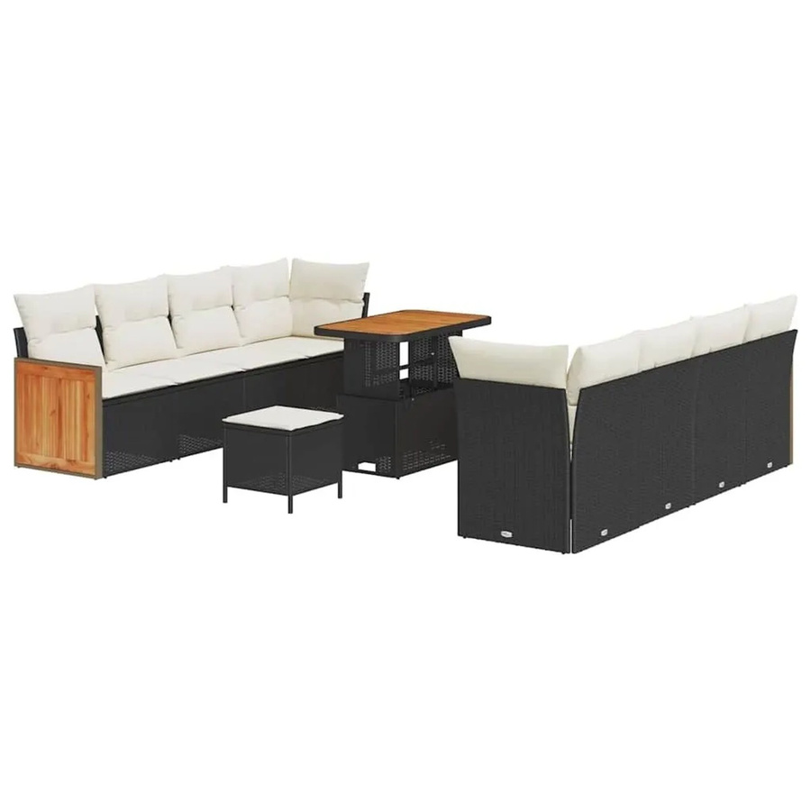 vidaXL Gartensofa-Set mit 11-teiligem Polster-Set in Schwarz und Beige, modernes U-Shape Lounge-Set aus Poly-Rattan und pulverbeschichtetem Stahl mit Stauraumfunktion - Bild 2