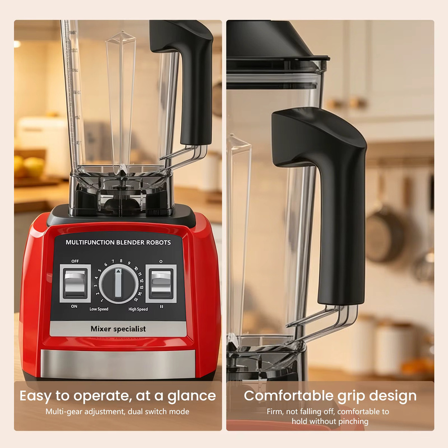 WUIETI 8-in-1 Multifunktionsmixer in Rot mit 9500W und 3L Kapazität, Küchenmaschine als Entsafter, Fleischzerkleinerer, Teigbereiter und Zitruspresse - Bild 4