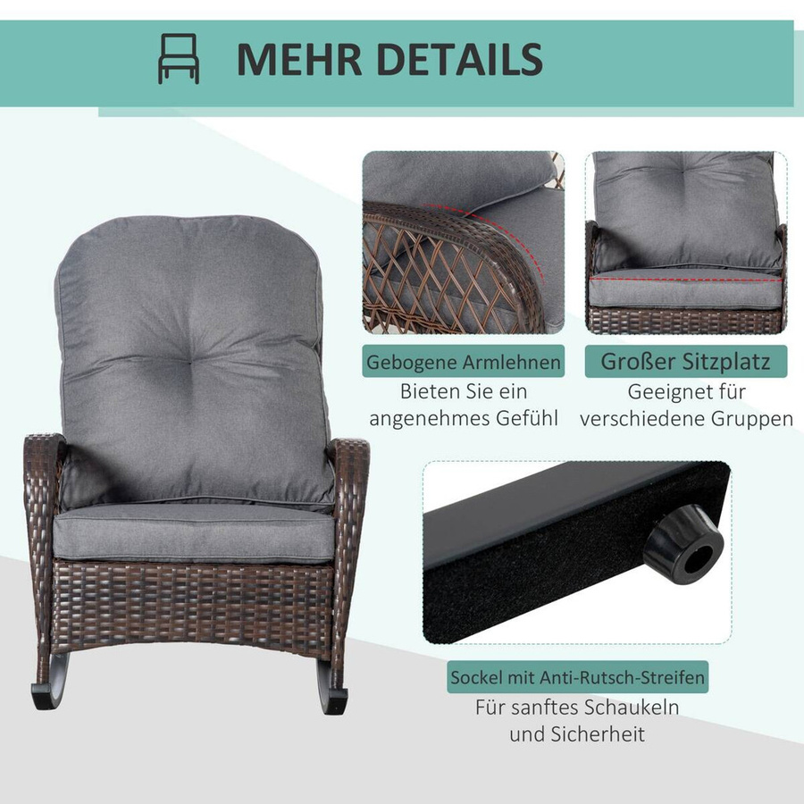 Outsunny Gartensessel aus Rattan und Metall in Braun und Grau, B/H/L: 98 x 75 x 91 cm - Bild 3
