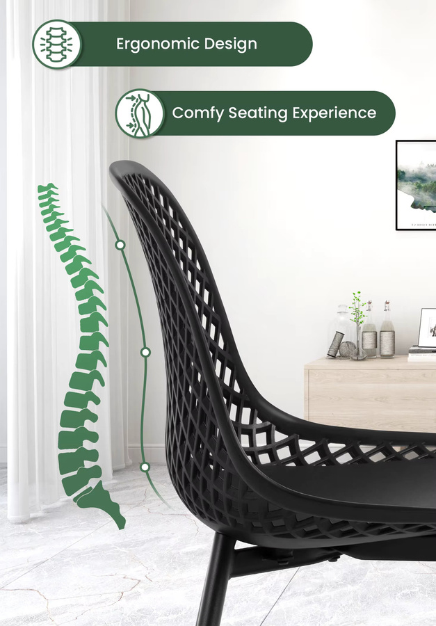 WOLTU 4er-Set Esszimmerstühle Muschel-Loungesessel im skandinavischen Design mit Metallbeinen, Grau/Schwarz - Bild 5