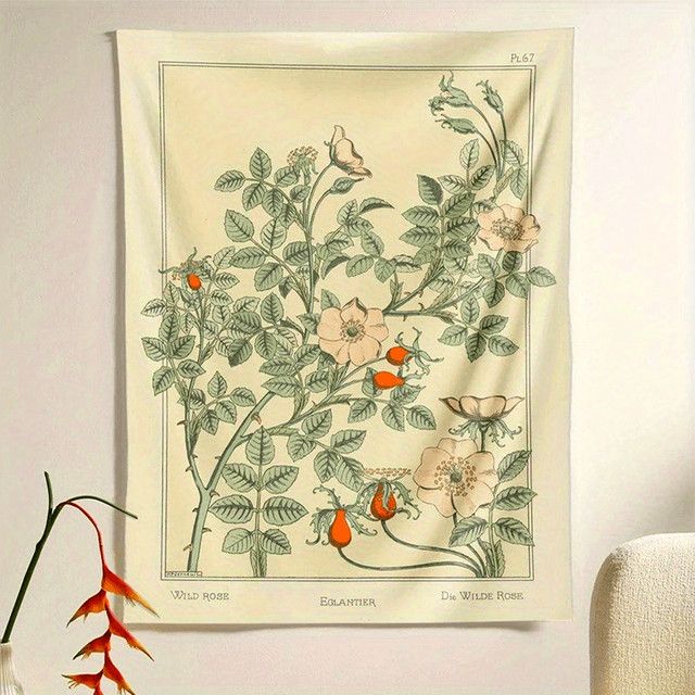 VIKAMA Wild Rose Wandteppich mit Vintage Floral Design im Bohemian Stil zur Wanddekoration für Wohnzimmer und Schlafzimmer - Bild 1