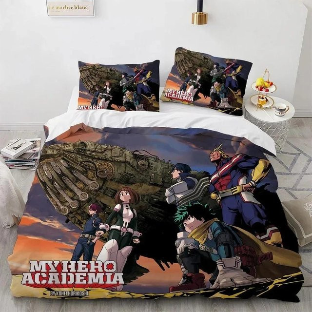 Bettwäscheset My Hero Academia mit 3D Anime Charakterprint von Binchi Fitness, bestehend aus Bettbezug und Kissenbezügen, Mehrfarbig, Breite: 133 cm, Höhe: 70 cm - Bild 1