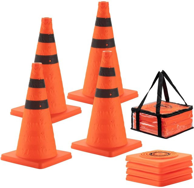 Wiltec 4er Set faltbare Verkehrskegel in Orange und Schwarz mit Reflektoren, Höhe: 45 cm - Bild 1