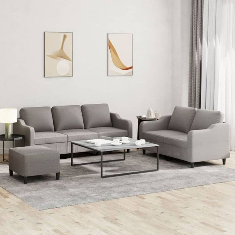 3-tlg. Sofagarnitur vidaxl in Taupe Meliert aus Stoff mit Kissen und Metallgestell - Bild 1
