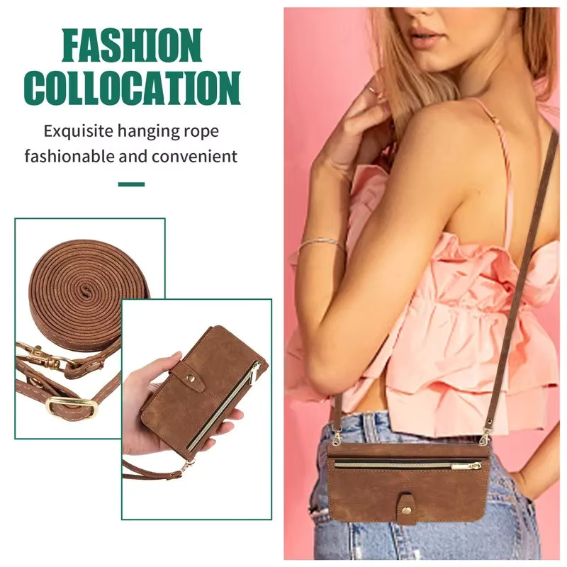 Leder-Brieftasche mit Reißverschluss und Flip-Abdeckung für Samsung Galaxy S25 S24 S23 S22 S21 S20 Ultra Plus 5G FE in Pink und Braun - Bild 2