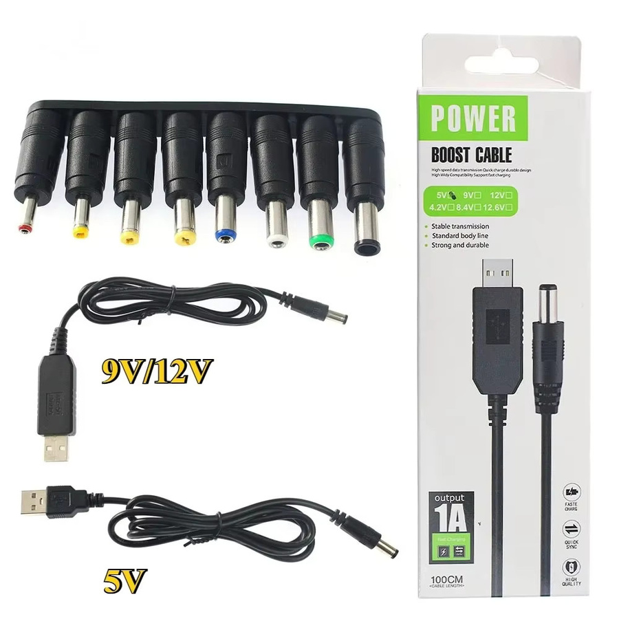USB DC zu DC Step-up Boost Kabel Set mit 8-in-1 Adapter Konverter in Schwarz für 5V 9V 12V und 5,5mm x 2,1/2,5mm Stecker - Bild 3