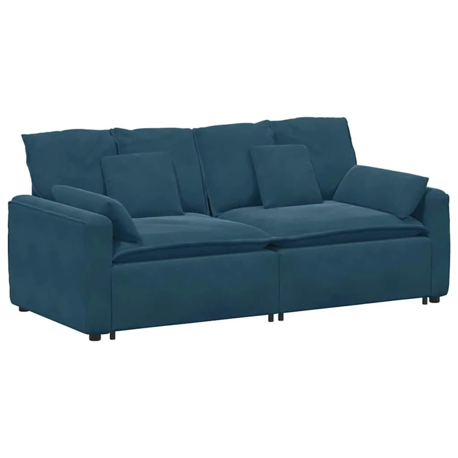 vidaXL Modulares Sofa in Blau mit Samtbezug und Kissen, reversibel und mit Armlehnen - Bild 2