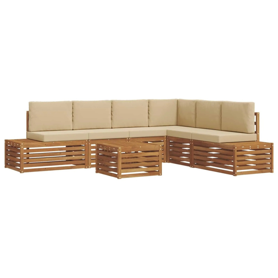 vidaXL Outdoor-Sofagarnitur aus Akazienholz in L-Form mit Kissen, 7-teiliges Set, Natur und Beige - Bild 2