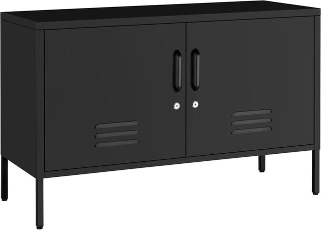 tectake Sideboard Baker mit 2 Türen und Magnetverschluss, einzeln abschließbar, Schwarz, B/T/H: 100 x 42,5 x 65 cm - Bild 1