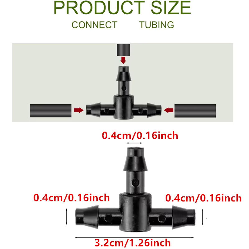 Nongjiale 100 Stück Kunststoff-Dornverbinder 3-Wege-T-Stück in Schwarz für 4/7mm Schläuche und Mikro-Tropfbewässerung - Bild 2