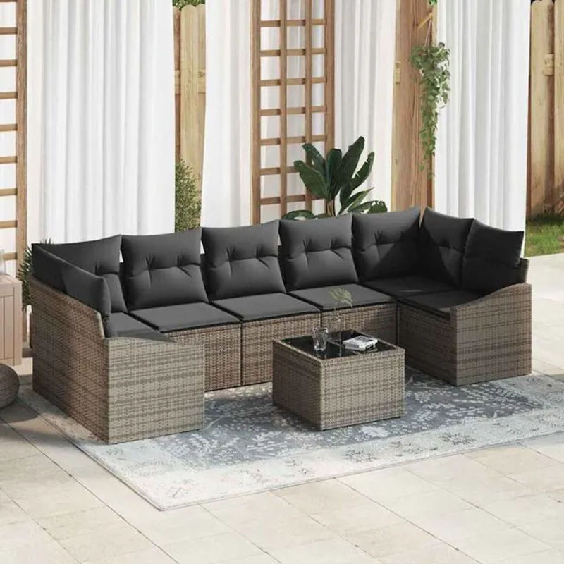 vidaxl Loungemöbel Sofa Set aus Polyrattan mit Kissen und Speicherfunktion in Grau, 8-teilig - Bild 1