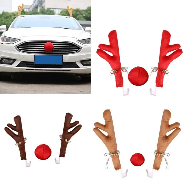 Weihnachtsdekoration Rentier Kostüm Set mit Geweih und roter Nase in Rot und Braun - Bild 1