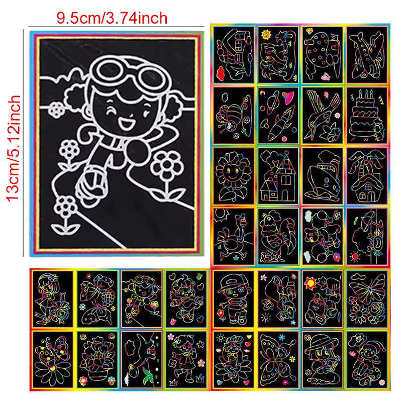 ZYF Kratzmalpapier-Set mit 10 Blättern im bunten Cartoon-Tier-Design für DIY-Graffiti-Projekte - Bild 5