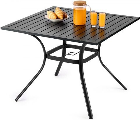 VEVOR Gartentisch aus Kohlenstoffstahl in Schwarz mit Schirmloch, quadratischer Outdoor Esstisch für Terrasse und Garten, B/T: 94 x 94 cm - Bild 1