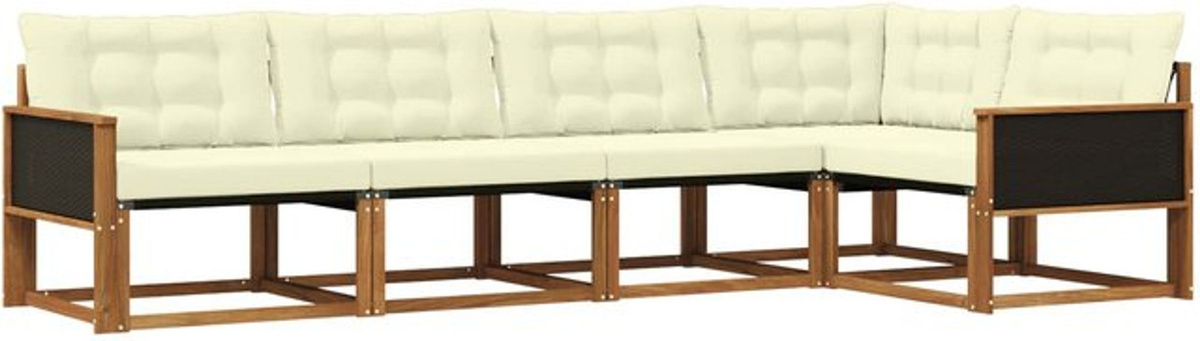 vidaXL Outdoor-Sofagarnitur aus Akazie mit Kissen in Natur und Beige, 5-teiliges modernes Loungemöbel-Set - Bild 1