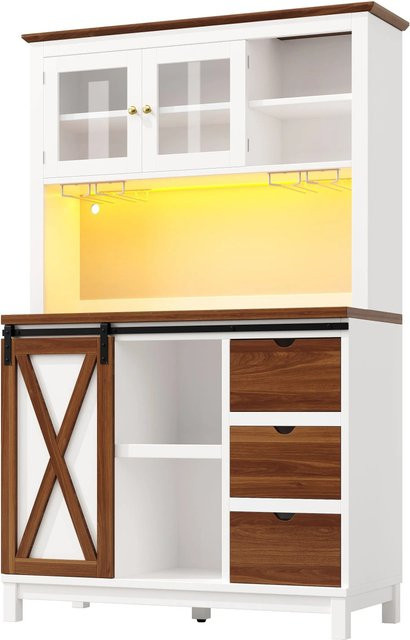 Merax Hochschrank in Weiß mit Schiebetüren, integrierter LED-Beleuchtung und Schubladen, B/T/H: 40 x 40 x 180 cm - Bild 1
