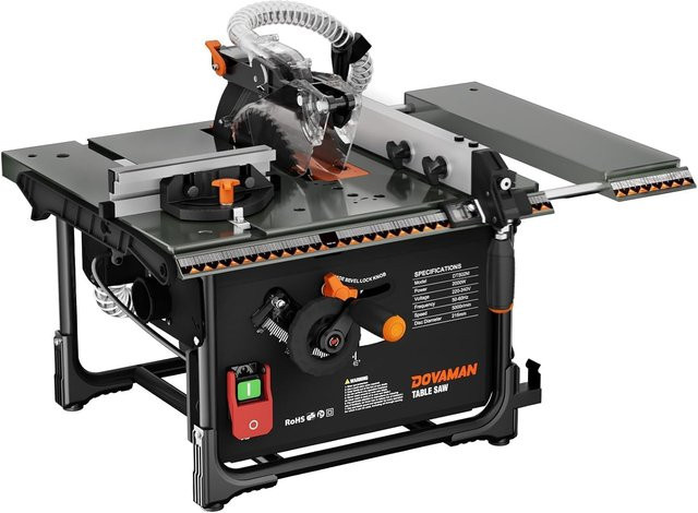 DOVAMAN Tischkreissäge mit 2000 W, 216 mm Sägeblatt, ausziehbarem Tisch und 60 mm Schnitttiefe für Gehrungsschnitte von 0–45 Grad - Bild 1