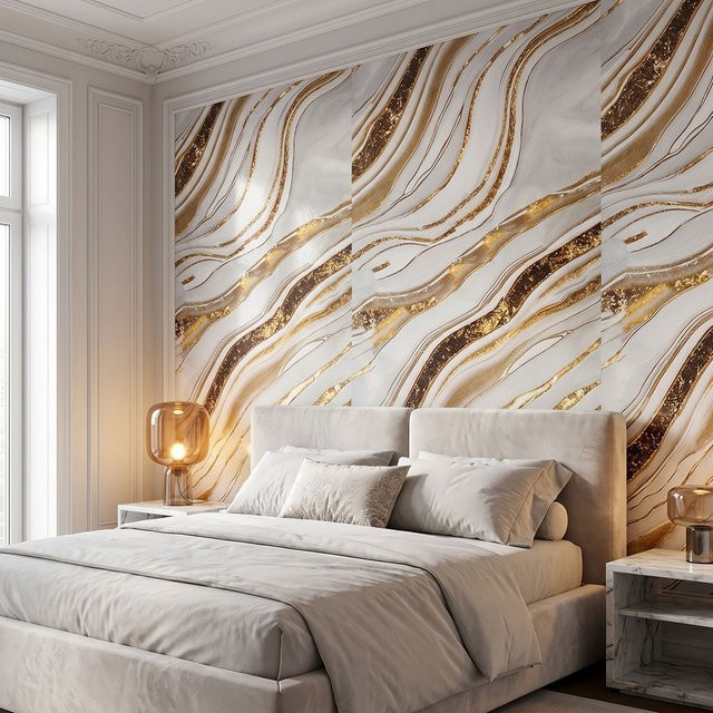 TTOKKONG Marmor PVC Tapete in Weiß-Braun-Gold, selbstklebende und wasserdichte Vinyl Folie im Stein-Look für deine moderne Küchenrenovierung - Bild 1