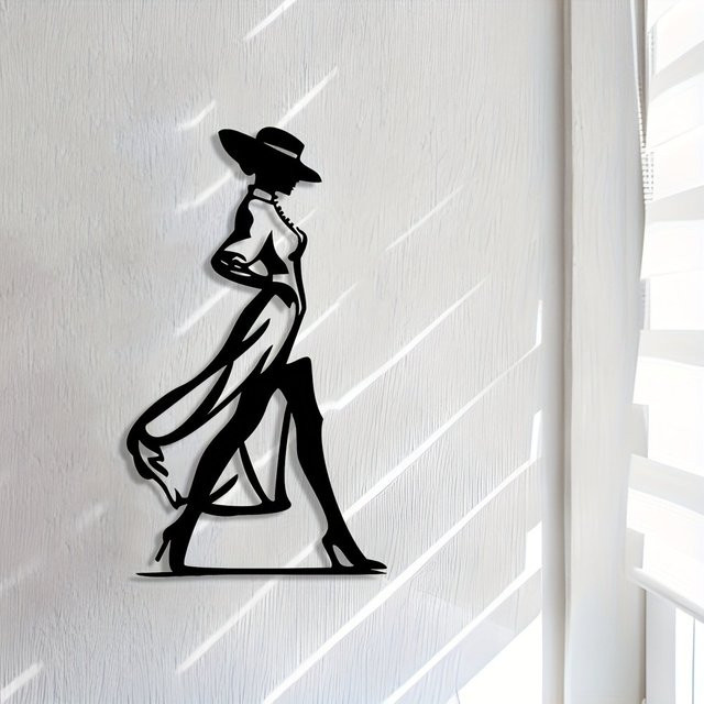 Minimalistische Wandkunst CIFBUY aus schwarzem Metall mit weiblicher Figur als Porträt-Dekoration - Bild 1