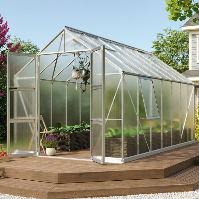 Vitavia Gewächshaus Olymp 11500 aus Aluminium in Silber mit Polycarbonat-Verglasung und Fundamentrahmen, 11,5 m² - Bild 1