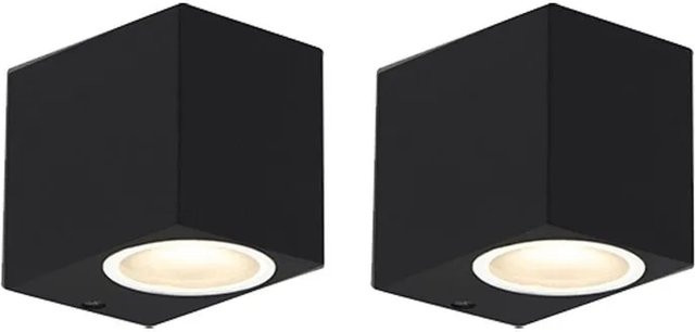 QAZQA Baleno I Set mit 2 modernen Wandleuchten aus Aluminium in Schwarz, dimmbar, IP44 für Außenbereich und Badezimmer, GU10 - Bild 1