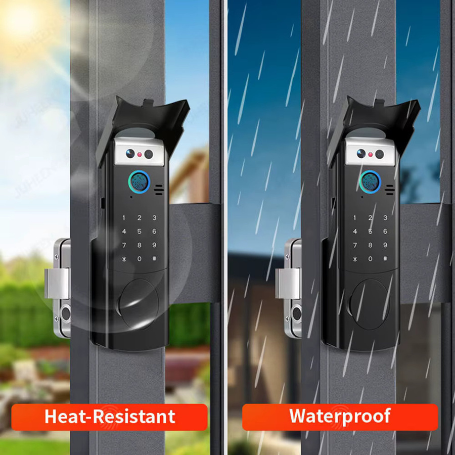 Tuya Smart Outdoor Türschloss mit Gesichtserkennung und Video-Gegensprechanlage, Wasserdichtes elektronisches Schloss mit RFID-Karte und Passwort, Schwarz/Silber - Bild 4