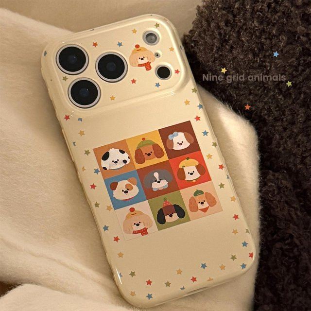 MUQGEW Handyhülle mit Koreanischem Cartoon-Welpe und bunten Sternen im Graffiti-Design, stoßfeste Schutzhülle für iPhone 12 bis iPhone 17 Pro Max, Mehrfarbig - Bild 1