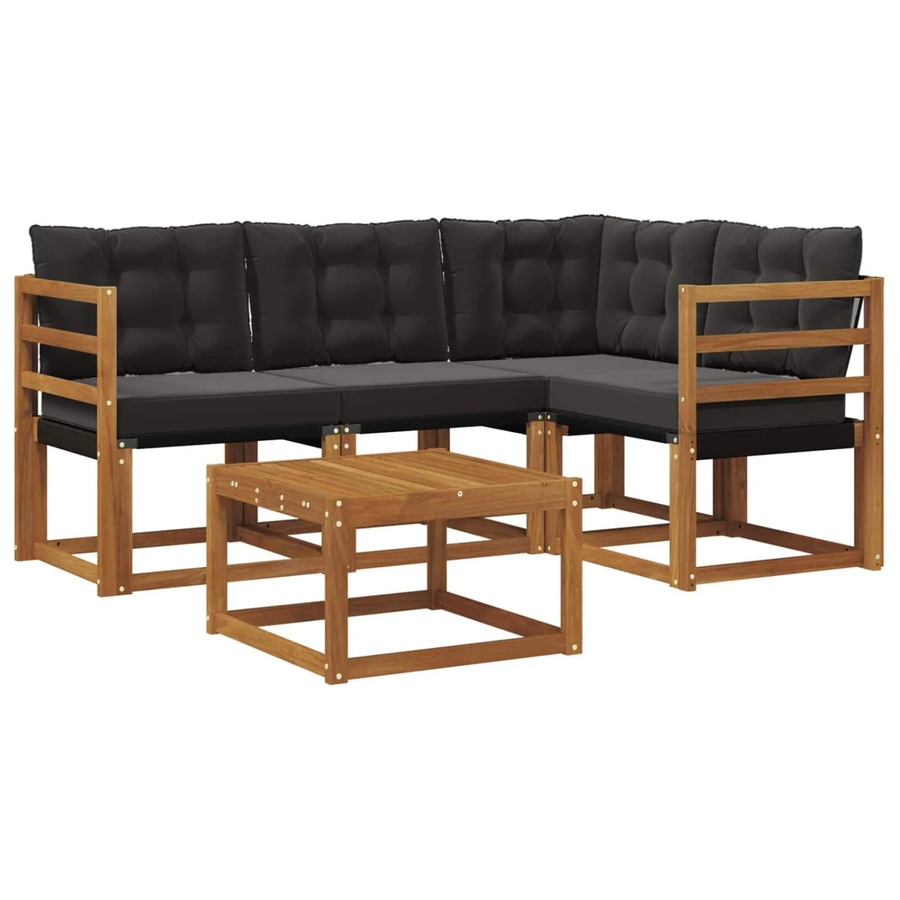 vidaXL Outdoor-Sofagarnitur mit Kissen 5-teilig in Natur und Schwarz - Bild 2