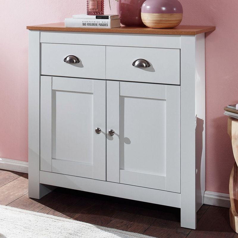 Wohnling Sideboard in Weiß und Buche mit Aluminium-Details, B/H/T: 79 x 81 x 34,5 cm - Bild 4