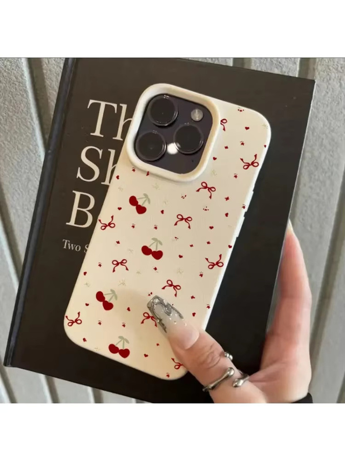 Silikon Handyhülle mit Kirsch- und Bogenmuster für Apple iPhone 16 15 14 13 12 11 Pro Max Plus XS Max in Weiß - Bild 4