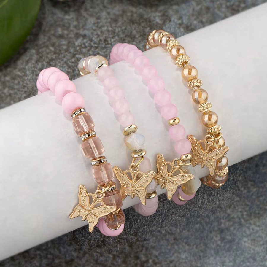 WKOUD Armband Set, Schmetterling, Acryl, Perle, Rosa, Damen - Bild 2