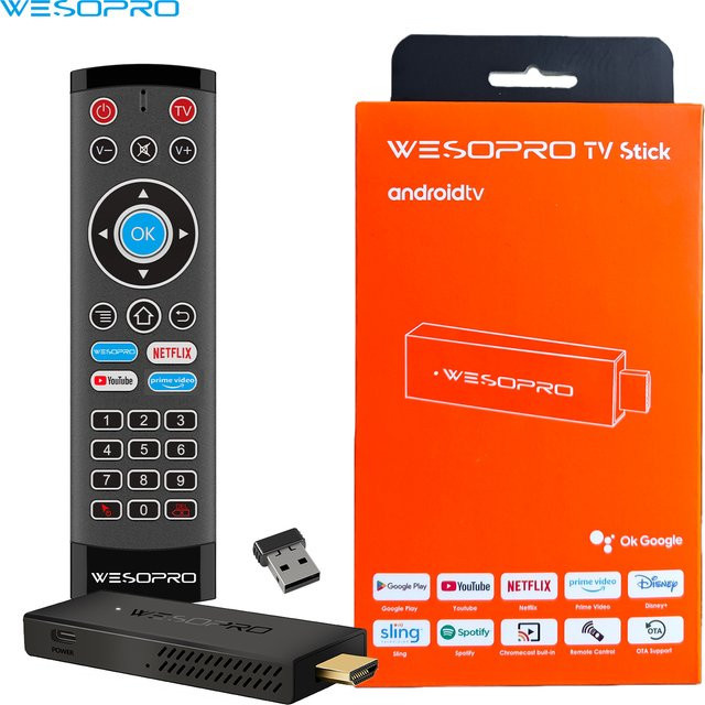 WESOPRO TV Stick Android 14.0 Media Player mit 1 GB RAM, 8 GB ROM, Wifi6 und Bluetooth 5.0 in Schwarz - Bild 1