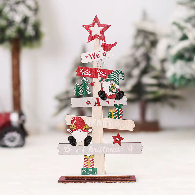 ZQNYCY Weihnachtsdekoration aus Holz mit Weihnachtsmann und Schneemann als Desktop-Schmuck im Landhausstil, mehrfarbig - Bild 5