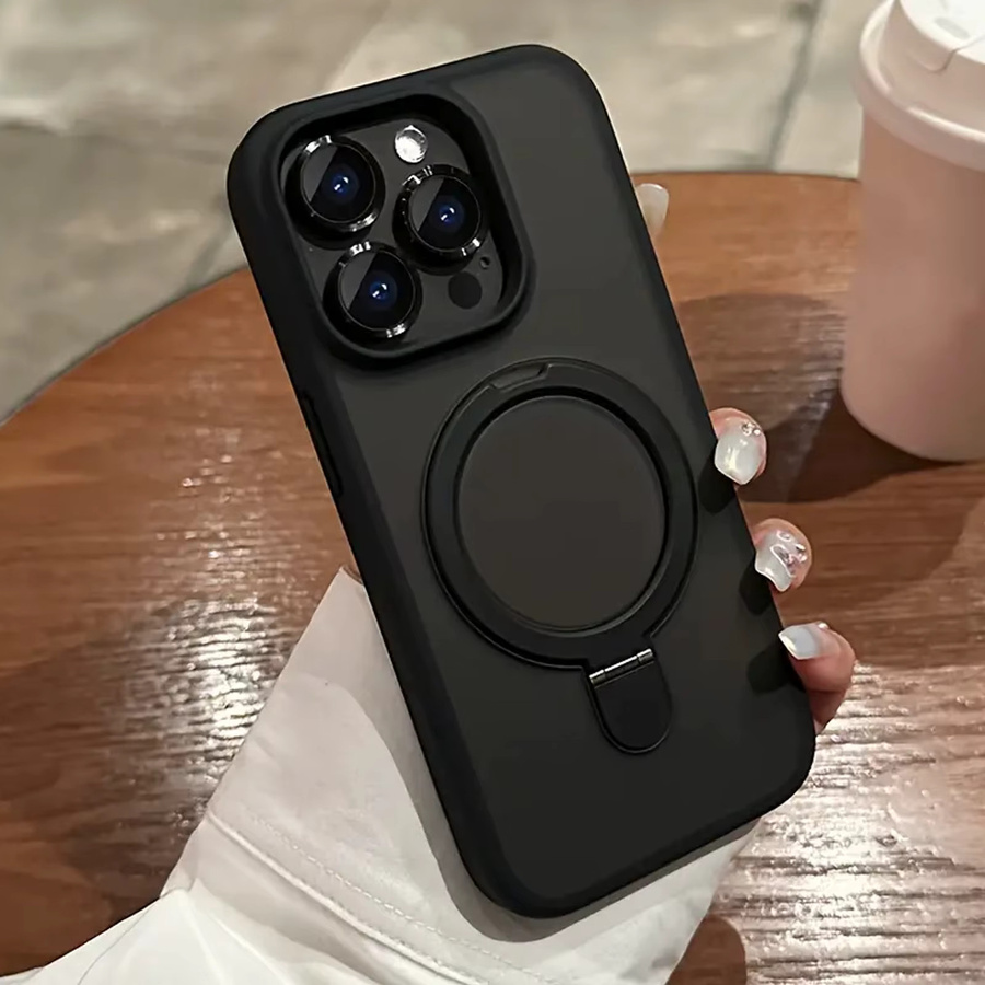 Luxuriöse Handyhülle mit starkem Magnethalter und Linsenschutzfolie für Apple iPhone, Farbe: Schwarz - Bild 2