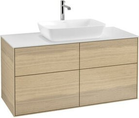 V&B Waschtischunterschrank Finion in Oak Veneer mit weißer Abdeckplatte, Breite: 120 cm, Tiefe: 50,1 cm - Bild 1