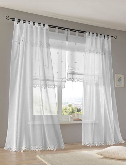 Heine Home Dekostore mit floralem Blütenmuster in Weiß, semi-transparent, 100% Polyester - Bild 1