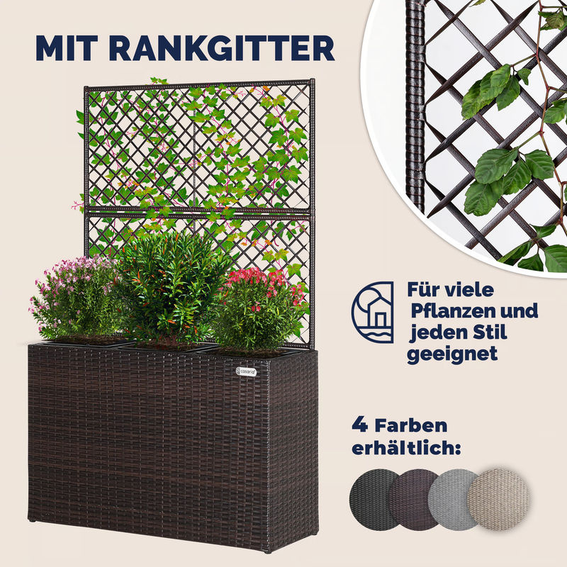 CASARIA Blumenkasten aus Polyrattan mit Rankgitter in Braun, B/T/H: 83 x 30 x 30 cm - Bild 3