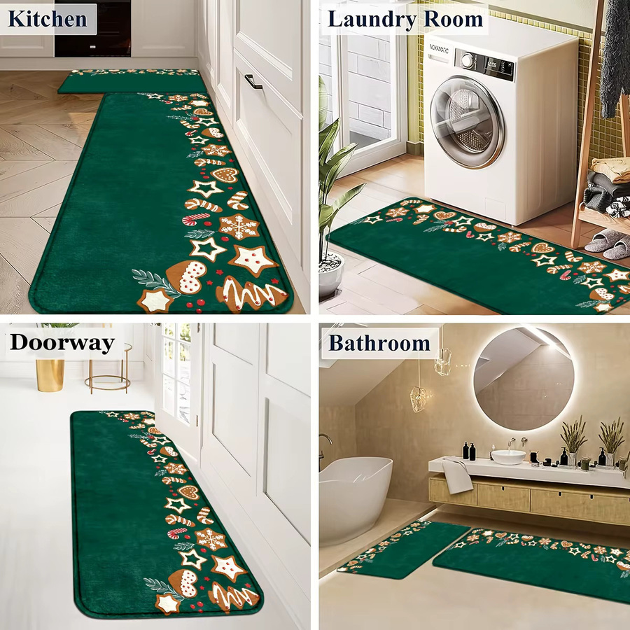 VIKAMA Teppich mit floralem Design in Dunkelgrün, rechteckiger Polyester-Bodenmatte für Wohnzimmer, Küche oder Schlafzimmer, B/T: 60 x 40 cm - Bild 6