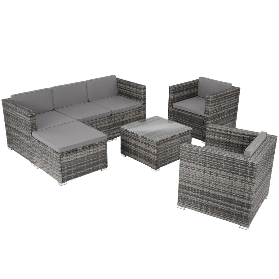 tectake Lignano Polyrattan Lounge in L-Form für 5 bis 6 Personen, Grau, B/T/H: 179 x 150 x 65 cm - Bild 3