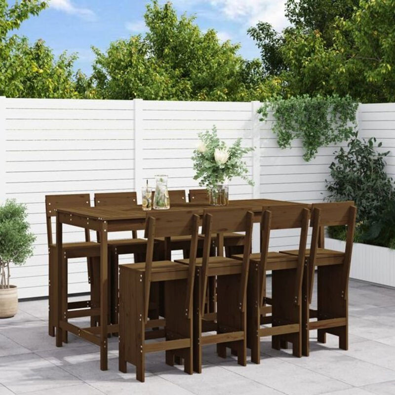 Vidaxl 9-tlg. Gartenbar-Set aus Massivholz Kiefer in Honigbraun - Bild 1