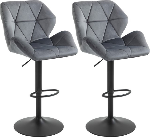 HOMCOM Barhocker 2er Set in Grau mit Samtoptik, höhenverstellbare Barstühle mit Metallgestell und Rückenlehne, 360 Grad drehbar mit Fußstütze - Bild 1