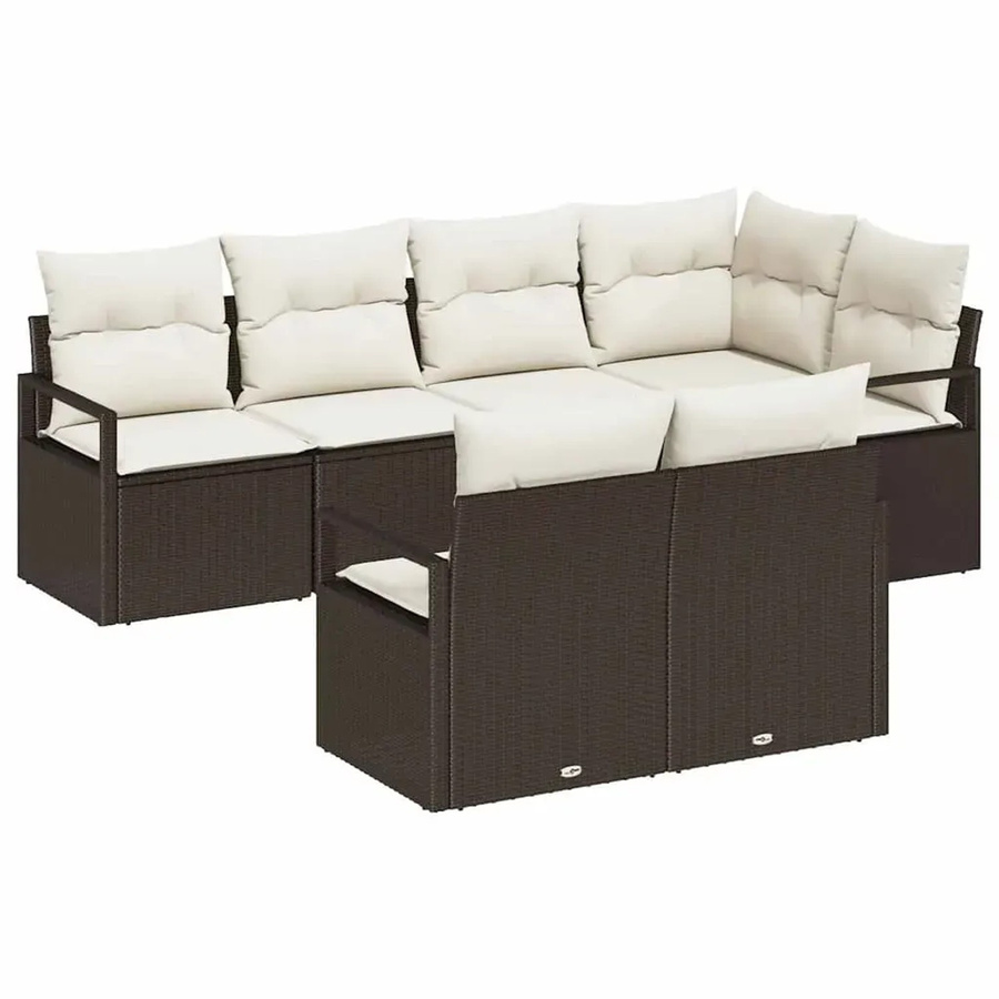 vidaXL Garten-Sofa-Set 7-teilig aus Poly-Rattan in Braun mit Polstern und L-Form für Terrasse und Garten - Bild 2