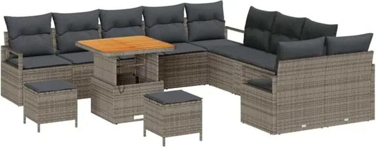 vidaXL Garten-Sofa-Set aus Poly-Rattan mit 13 Kissen in Grau - Bild 1