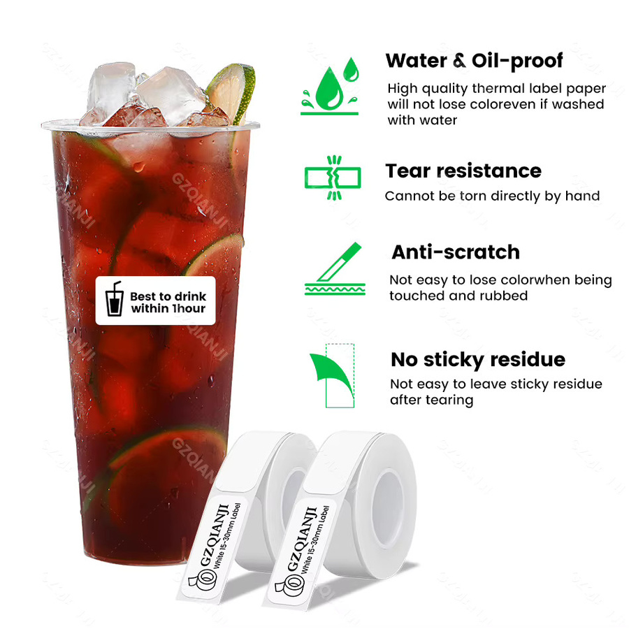 GZQIANJI Thermo Etikettenrollen für P15 Drucker, Aufkleber Papierrollen in Weiß und Transparent, Multi-Größe 15 x 30 mm und 12 x 40 mm - Bild 3
