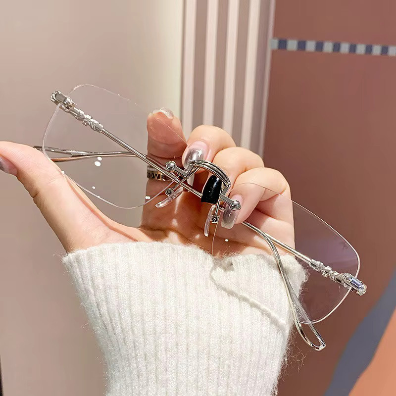 DIXSG Korrektionsbrille, randlos, Metall, rechteckig, Silber, Unisex - Bild 2