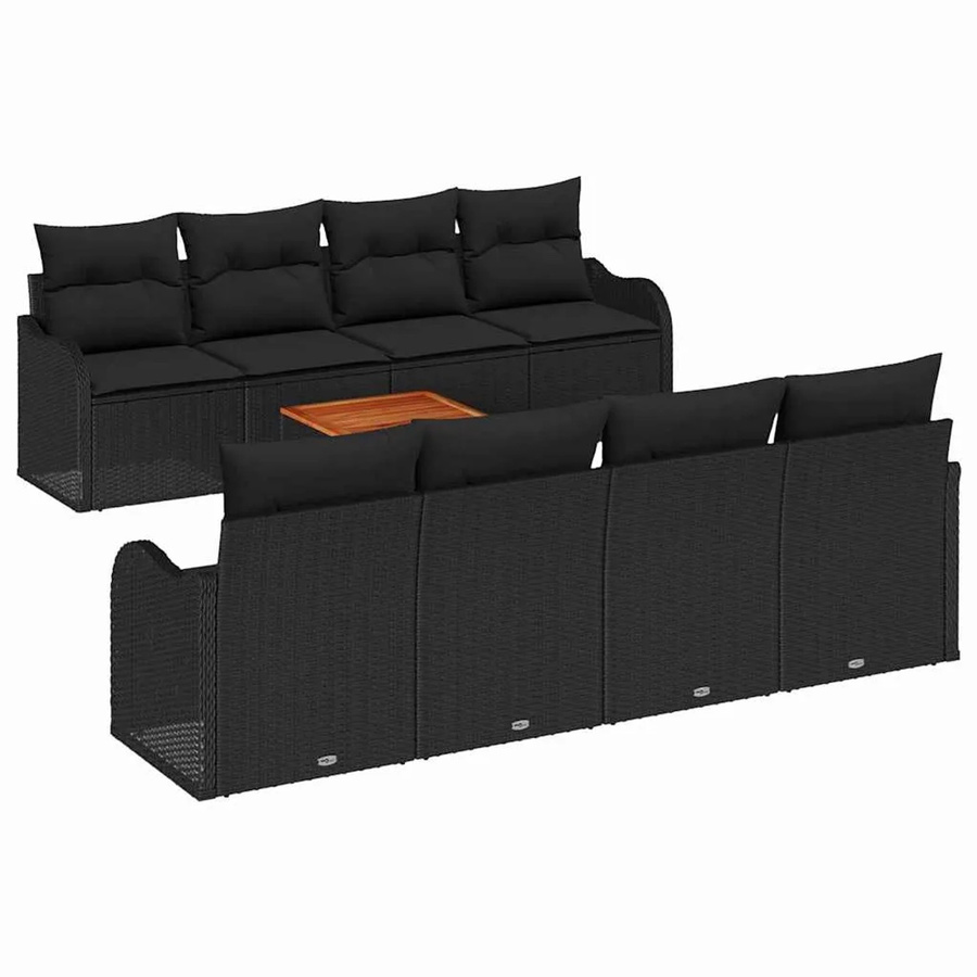 vidaXL Garten-Sofa-Set 9-teilig aus Polyrattan in Schwarz mit Akazienholz und Stauraumfunktion - Bild 2