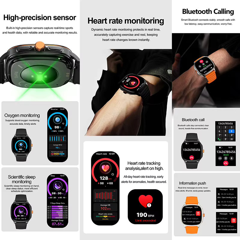 Yaocx Smartwatch für Herren in Orange mit NFC, Bluetooth-Anrufen, IP68 Wasserdichtigkeit, Herzfrequenz- und Schlafüberwachung sowie über 100 Sportmodi - Bild 4