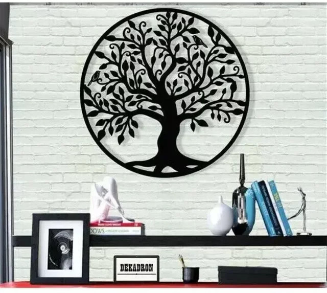 CIFBUY Wandkunst Baum des Lebens aus Metall in Schwarz, runde Eisenkunst-Silhouette als Wanddekoration, B/H: 30 x 30 cm - Bild 1