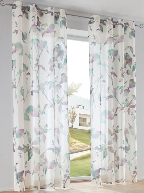 Dekostore Heine Home semi-transparent mit floralem Muster in Weiß-Bedruckt und Multicolour aus 100% Polyester - Bild 1